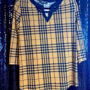 Plaid Women's Blouse - Navy and Gold
